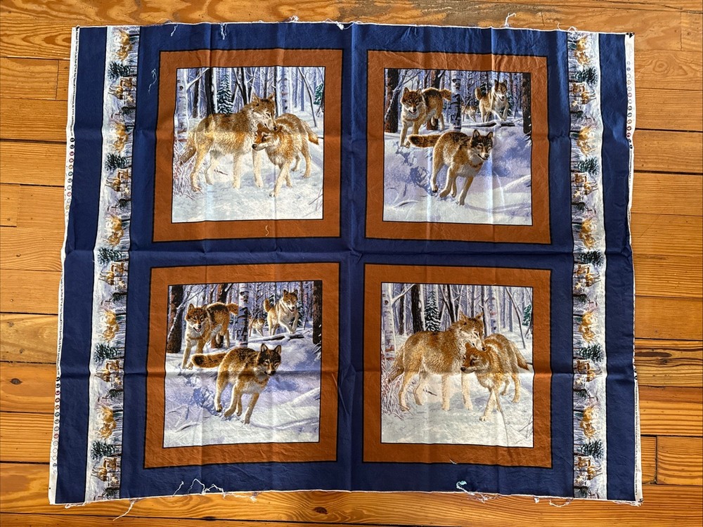 Marshall Dry Goods Wolf Panel Four Images + Borders 100% Cotton Fabric USA