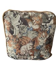 Cat Tapestry Throw Pillow Siamese Persian Tabby Black Ginger Cats Rope Edge 16”