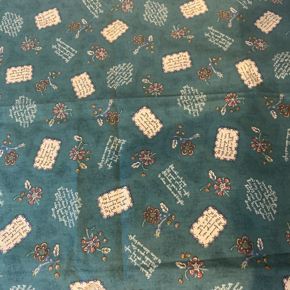CLASSIC COTTONS FABRIC with verses Step Forward now with courage 1996 green 44″