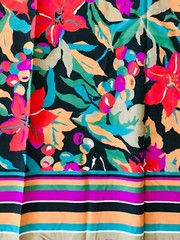 Bright Floral Fabric with Striped Border California Expressions 1981 46″ x 84″