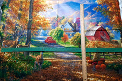36×44 Fabric Panel Autumn Country Harvest Pumpkins Deer Red Barn DAVID TEXTILES