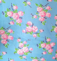 VTG Blue Pink Spring Floral 100% Cotton Fabric 35in Wide By The Yard