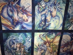 Fabric Unicorns Fantasy Wild Morningmoon Cotton 21″x24″ 4 Square Panel KAUFMAN