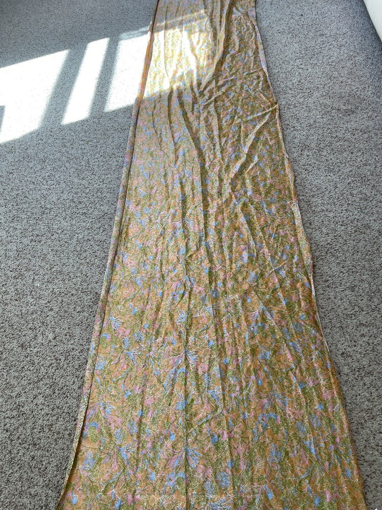Vintage woven fabric 5 yard lot Polyester 28” Wide 60s Orange Blue Satin shiny