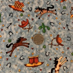 Giddyup Fabric By Kari Pearson For Quilting Treasures Horses Hats Boots Blue BTY
