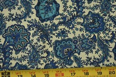 32″ Long x 35″ Wide, Vintage 1940’s-60’s, Blue Floral on Cream Cotton, P2617A