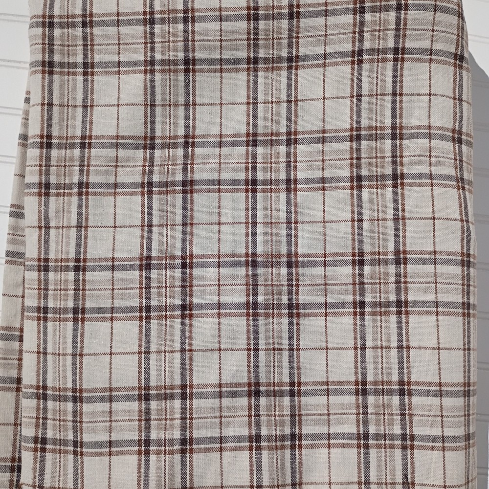 5.5 Yds MCM Mid Century Modern Plaid Linen Fabric Brown Tan Neutral Upholstery