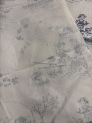 Toile Fabric, Blue Print Of Children Fishing On White Background 140”x45”