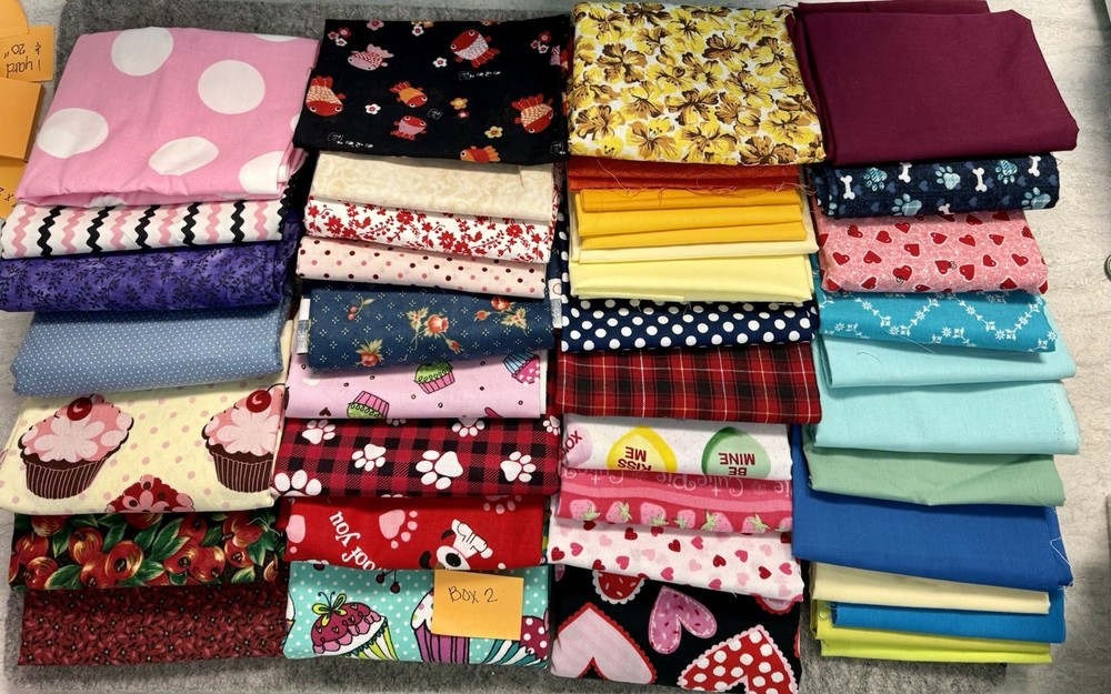 Large Lot Of Fabric Remnants, Large, And Small Pieces. 5+ Pounds. Box 2