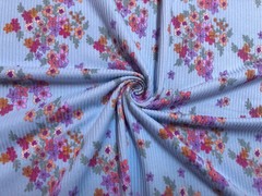 Rib Knit Fabric Sky Blue Bouquet Floral 4 Way Stretch 60″W Yard-RBPR075