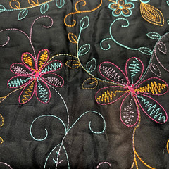 Embroidered Quilted Black/Fuchsia Poly Nylon Padded Fabric Lot of 2 Yards $20