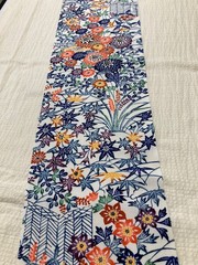 Vintage Japanese kimono silk fabric / white base, garden, floral DA19