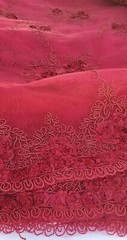 Dark Red Mesh Scalloped Lace French design embroidery Fabric W/ Mini 3D Flowers