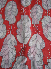 4yd Antique Unique Red White Grey Leaves Botanical Sheer Cotton Blend Fabric