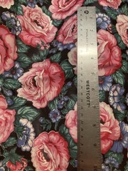 Cotton Chintz Fabric Large Pink Roses Blue Flowers on Black 1 Yard x 44″ Width