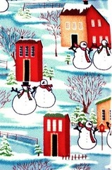 CHRISTMAS SNOWMEN WITH HOUSES & TREES FLEECE FABRIC 1 YD 60X36″