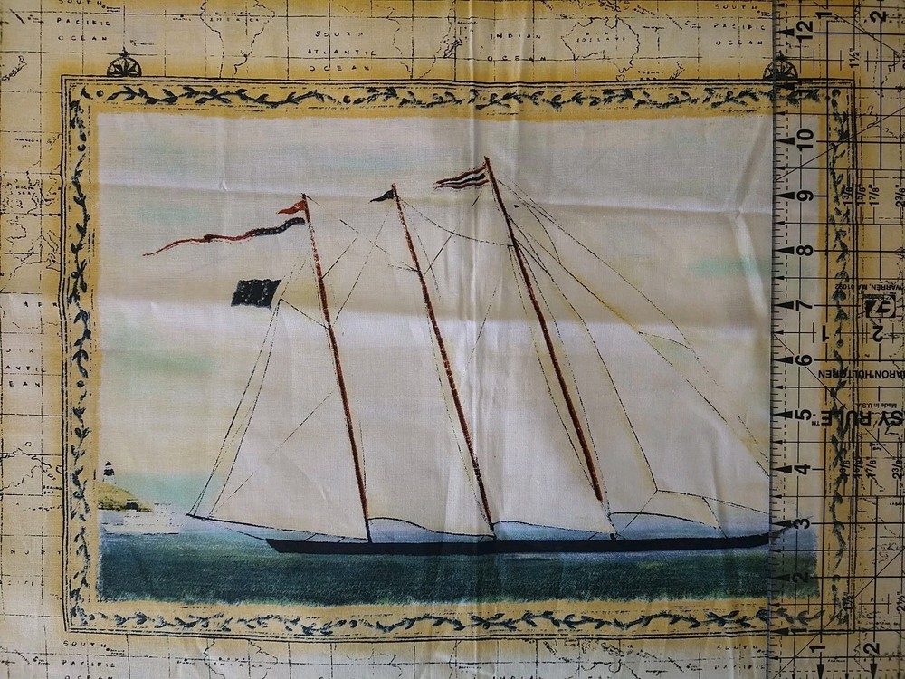 Tall Ships Quilt Fabric Panel 11″x16″ Nautical Ocean Sea Sailing B