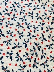 Tiny Green Bows Red Hearts on Cream VTG Cotton Fabric 2 Yards x 44″ Width