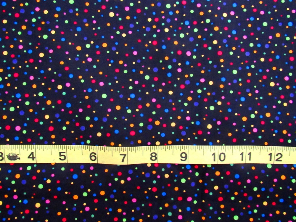 1 yd 100% Cotton Fabric Black with Multi-Colored Dots by Fabric Traditions