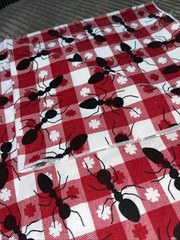 Large Ants RED GINGHAM Picnic Plaid Checks Cotton Vintage Fabric 3.1 yards x44”