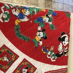 Vtg Disney Mickey & Friends Fabric Panel To Make Quilted Tree Skirt & Coasters.