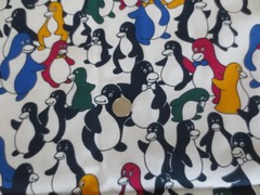 4946. 2 PENGUIN CARICATURES Home Decor, Craft COTTON FABRIC – 65″ x 2 yds. each