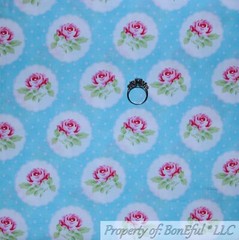 BonEful Fabric FQ Cotton Quilt Pink White Rose*bud Flower Polka Dot Lace Antique