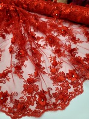 3d Red Floral Lace Fabric Sold By The Yard Embroidered Rhinestones 3d Lace Prom