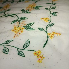 Needlework Fabric Craft Unfinished Yellow Floral Printed Pattern READ Flawed