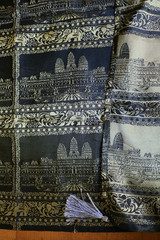 Thai Silk Blend Black Gold Fabric Tablecloth Fabric 37″x70″ Angkor Wat