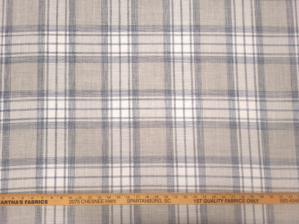 P Kaufmann KINTYRE NEWSPRINT Beige Gray Woven Plaid Designer Drapery Uph Fabric