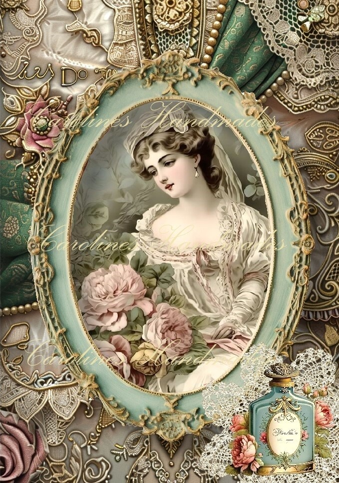 Beautiful Vintage Victorian Lady A Cotton Fabric Quilt Block Multi Size