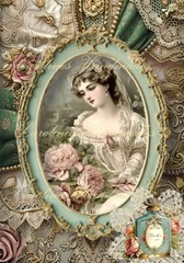 Beautiful Vintage Victorian Lady A Cotton Fabric Quilt Block Multi Size