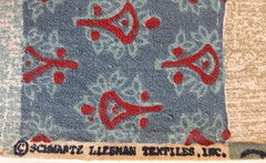 2.75 YDS Vintage Cotton Fabric Cheater Quilt Patchwork Blocks Blue Red Khaki