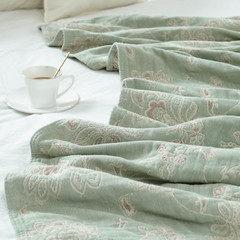 Reversible Boho 100% Cotton Muslin Twin Blanket – Floral Green & Beige 60×80