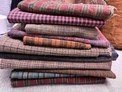 Vintage Handwoven Fabric Bundle Plaid Stripe Primitive Patchwork Cotton 10 pcs
