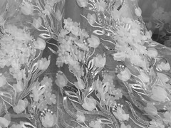 White 3D Flower Embroidered Silver Sequins Lace Fabric 50in Sold By The Yard
