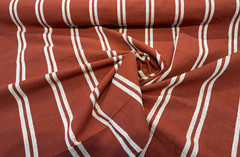 Laura & Kiran Grain Sack Rust Red Ivory Stripe Cotton Fabric By The Yard