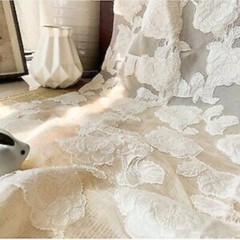 White Beige black Organza Jaquard Fabric, flower embroidery Wedding dress