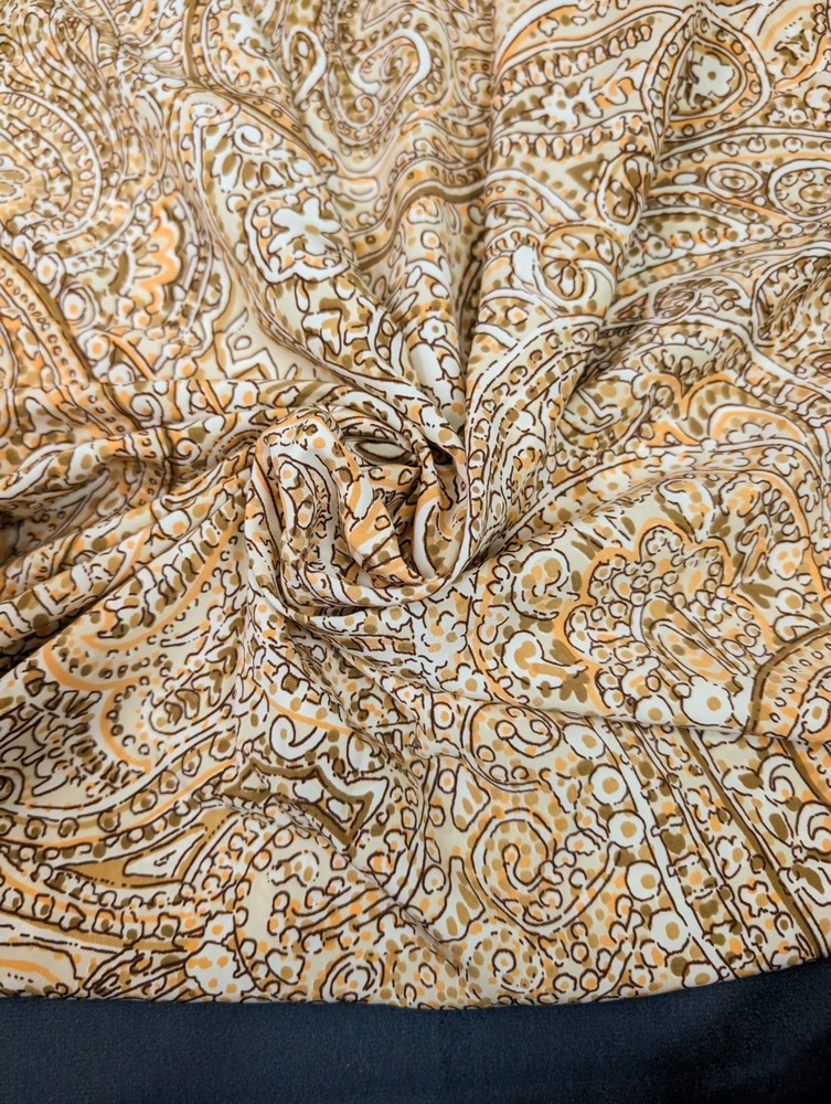 Brown Paisley Sewing Fabric Silky Synthetic Print 5 Yards Fashion Apparel Lining