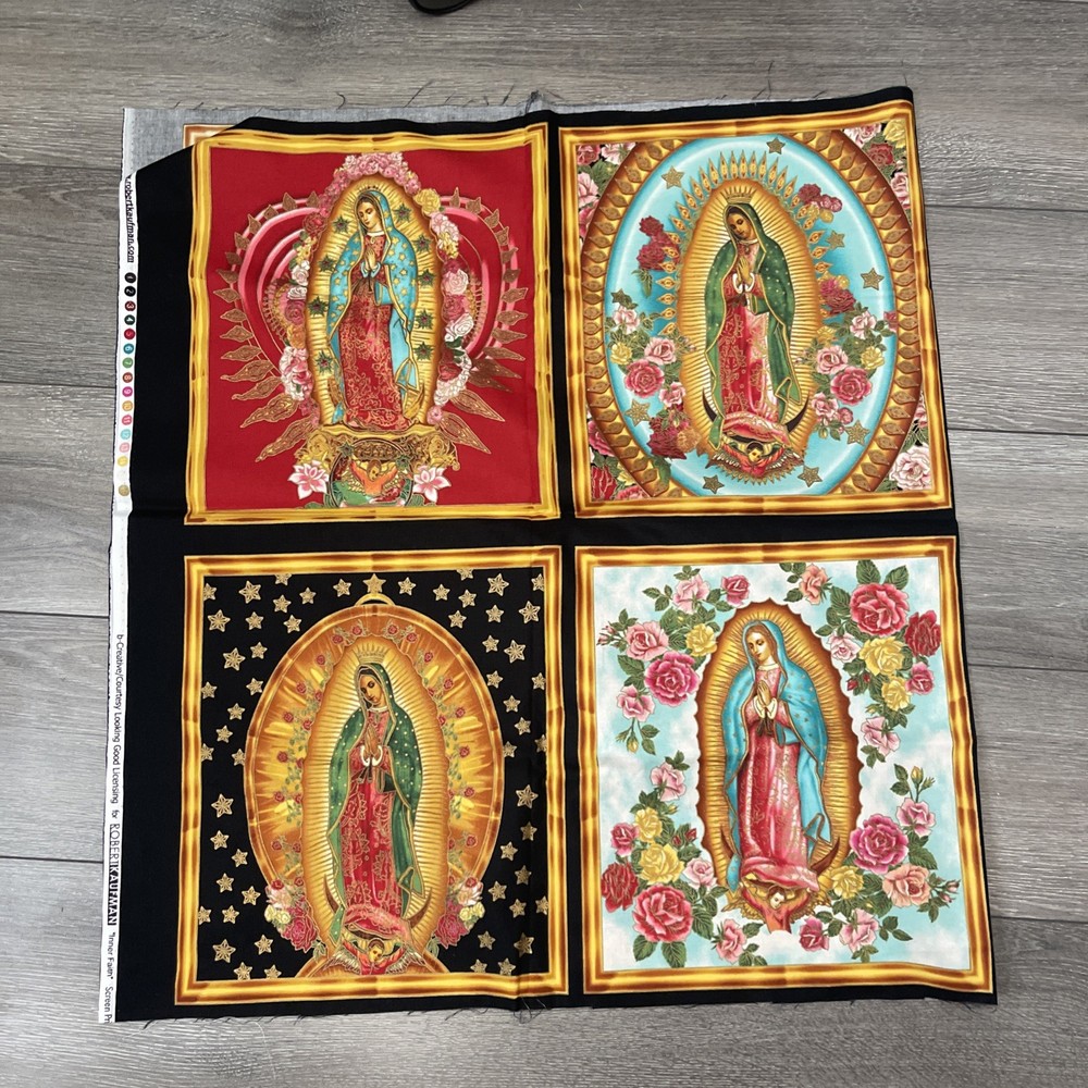 Metallic Our Lady of Guadalupe 100% COTTON fabric panel 24 x 44 Inner Faith
