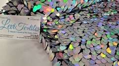 Iridescent Hologram Silver Oval Tear Drop Sequins on Mesh – Mermaid