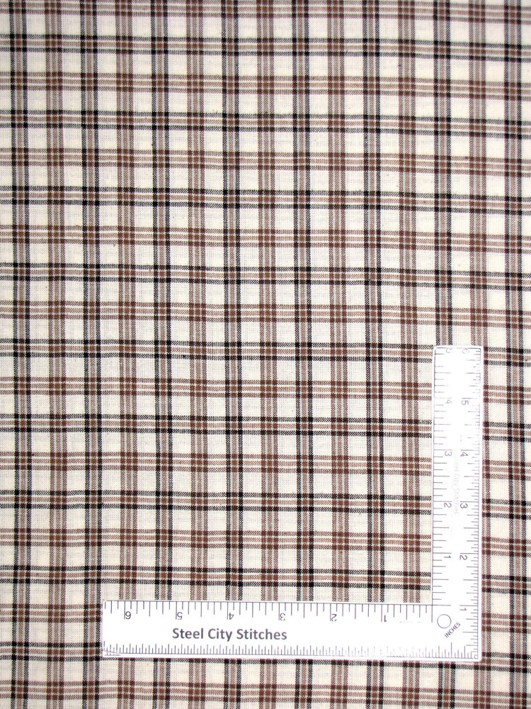 Homespun Rustic Woven Fabric Cotton Plaid Dark Brown Cream By The Yard