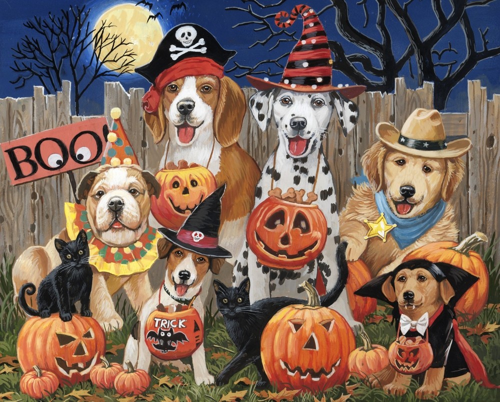 35″ Fabric Panel | David Textiles Digital Halloween Tricksters Costume Dogs