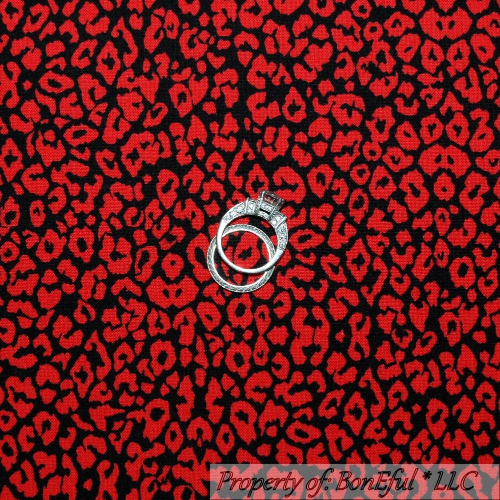 BonEful Fabric FQ Cotton Quilt Black Red Cheetah Leopard Skin Wild Jungle Animal