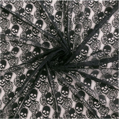 60“ Wide *36″ Long Lace Fabric, 1 Yard Black Skull Pattern, Non-Stretchy Nylon L