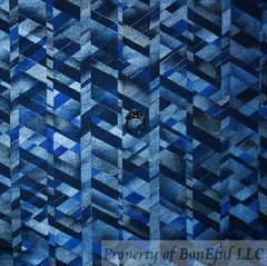 BonEful Fabric FQ Cotton Quilt Blue White Tone Prism Silver Metallic Magic Print