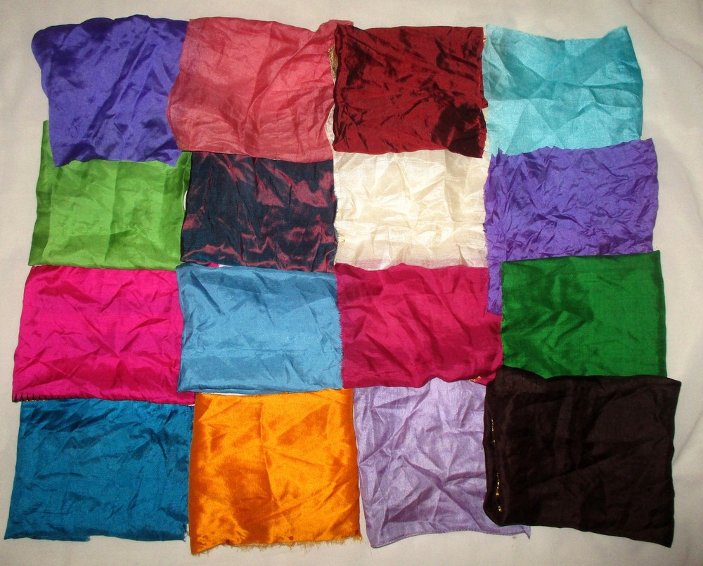 LOT PURE SILK Antique Vintage Sari Fabrics REMNANT 16 pcs 8″ SQUARES PLAIN SOLID