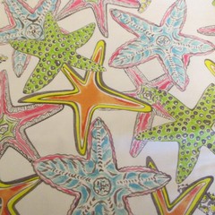 Cotton Fabric Joanns Multicolored Starfish On White 22″ x 48″ Craft Quilt
