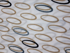 3 3/4 ydx 45″ w Polyester Crepe Fabric White w/Tan Black Gray Circles NO STRETCH